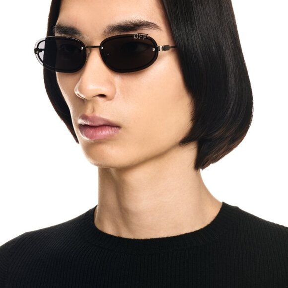 NEW OFF-WHITE SUNGLASSES, UNISEX BLACK OVAL EYEWEAR OFF-WHITE - Picture 3 of 5